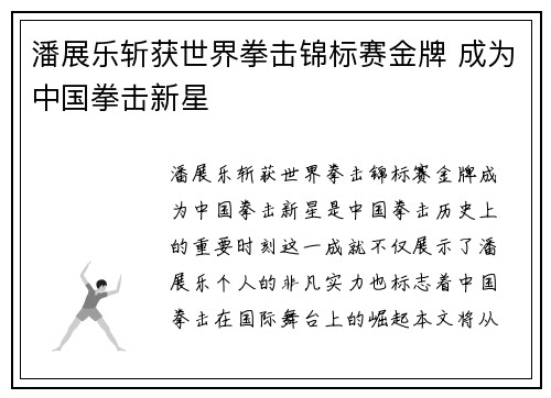 潘展乐斩获世界拳击锦标赛金牌 成为中国拳击新星