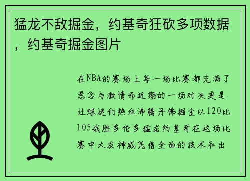 猛龙不敌掘金，约基奇狂砍多项数据，约基奇掘金图片