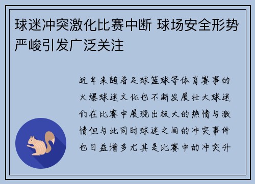 球迷冲突激化比赛中断 球场安全形势严峻引发广泛关注